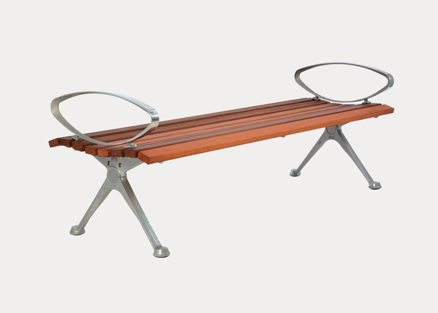 Mall Bench Street Furniture Australia Eco Certified Hardwood Battens Precious Silver Frames Splay Legs With Arms