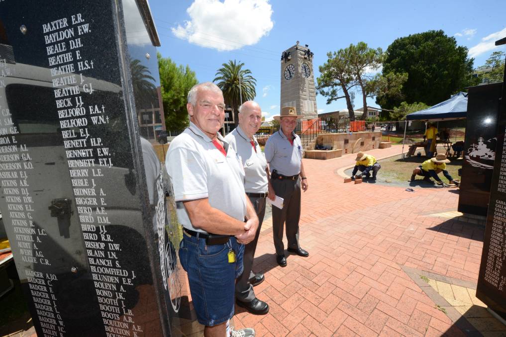 L to r: Bob Coombes, president of Taree RSL sub-branch, Dennis Lawrence, secretary, and Darcy Elbourne, senior vice president, at Fotheringham Park as restoration continues
