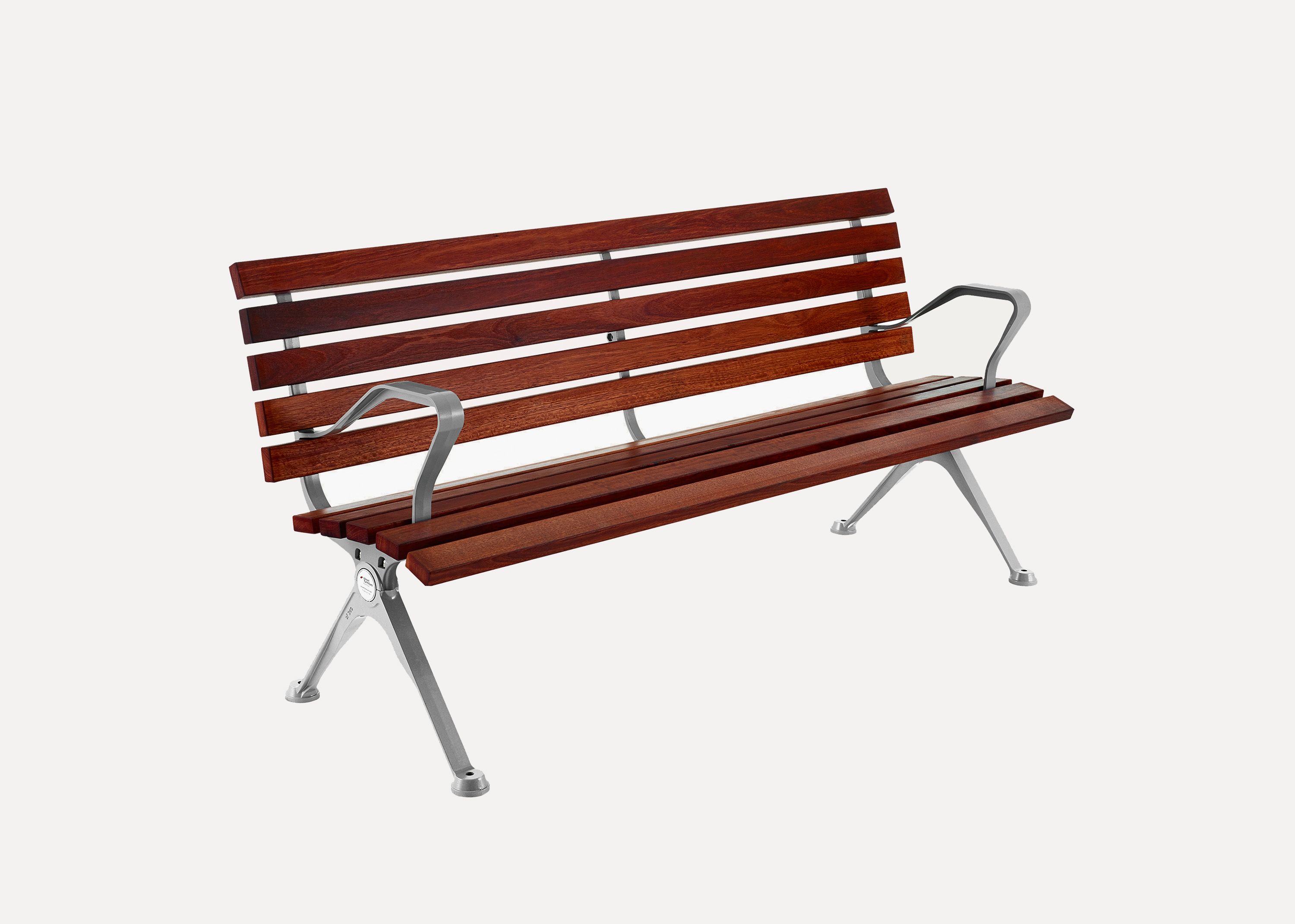 Mall DDA Seat with Eco-certified Hardwood Battens, Splay Legs, Integral Arms, Palladium Silver Finish