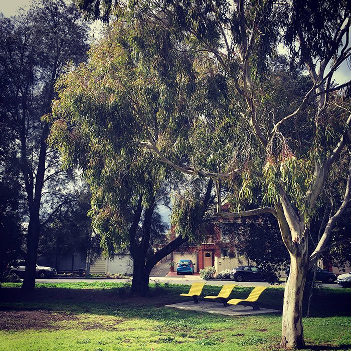 The 'Banana' Sun Lounges in their shady spot at Merri Station. Photo: Merri Stationeers