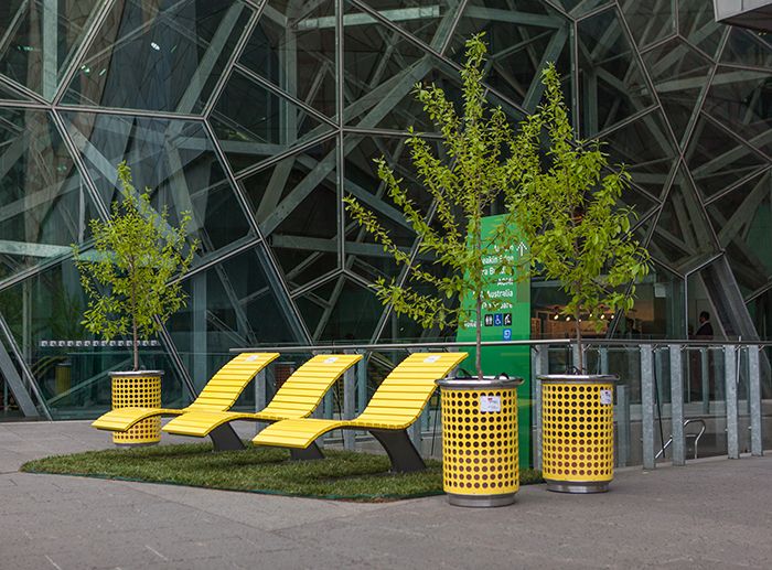 Sun Lounges at the This Public Life pop up park. National Festival of Landscape Architecture, Melbourne, 2015.