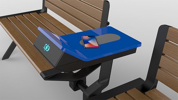 Aria smart bench features a contemporary look, with clean lines.