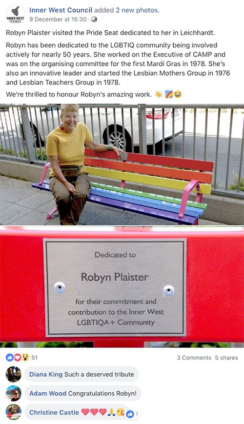 Inner West Council Robyn Plaister Pride Seat
