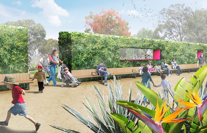 Custom street furniture concept for the Garden For the Future, Bendigo, by TCL.