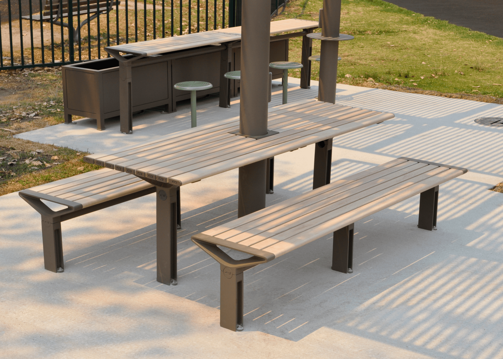 Aria Table with tailored Curly Birch woodgrain battens, Textura Monument frame.