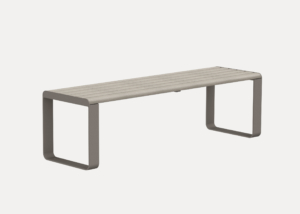 Linea Bench (LIB6, 1800mm) with aluminium woodgrain battens in Beach Oak, Textura Jasper frame.