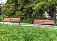 Classic Plaza Seats with legs tailored to level on a slope.