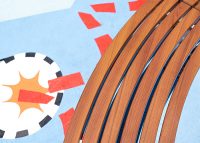 Mall Curved Slim Bench (CMM8-C) with aluminium Bush Cherry battens, Palladium Silver frame.