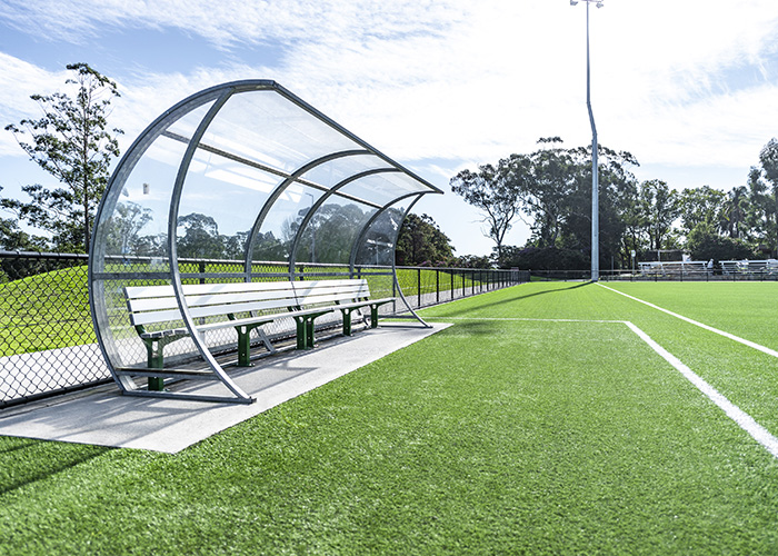 Park DDA Seats with anodised aluminium battens, Shamrock Green frames.