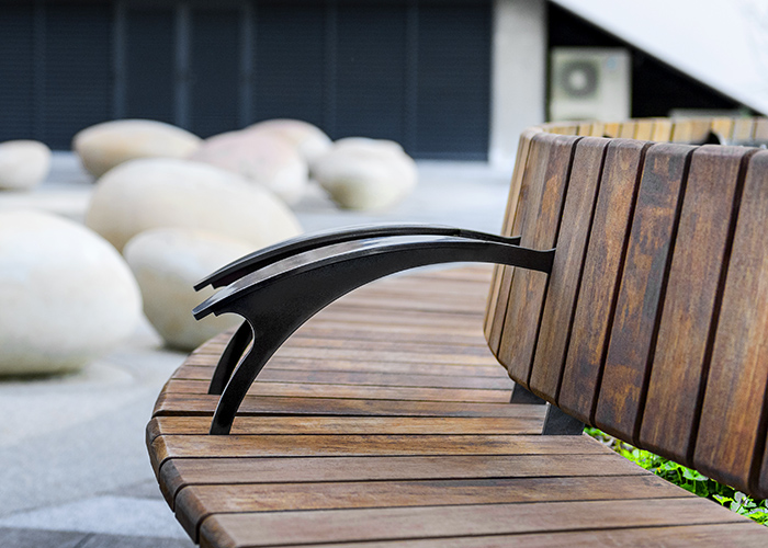 Convex Arc Seat, Jarrah hardwood battens with Charcoal frames.