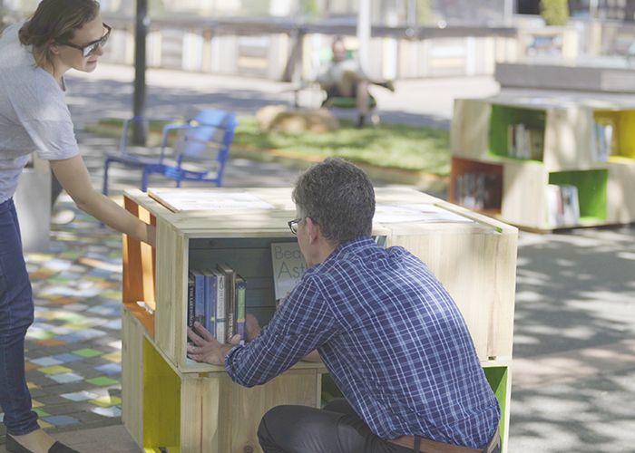 Pop-up library at Garema Place for #BackyardExperiment. Photo: Micah Osis.