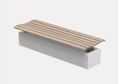 Mall Bench (CMM4) with plinth-fixed, aluminium Beach Oak battens and Woodland Grey frame.