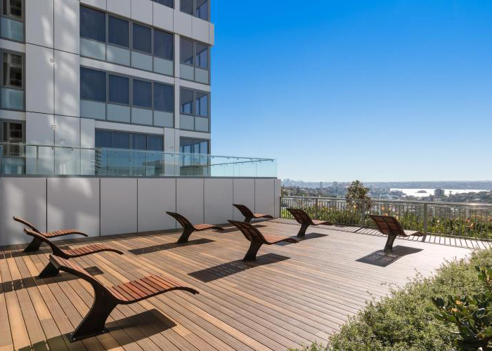 Mall Sun Lounges with Jarrah battens and Night Sky frames. Photo: Meriton.