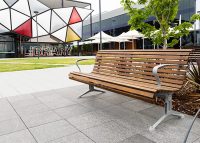 Classic Galleria Seat, eco-certified Jarrah hardwood battens, Palladium Silver frame.