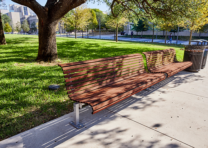 Classic Plaza Seat (CMP1) with eco-certified hardwood battens and Palladium Silver frame.