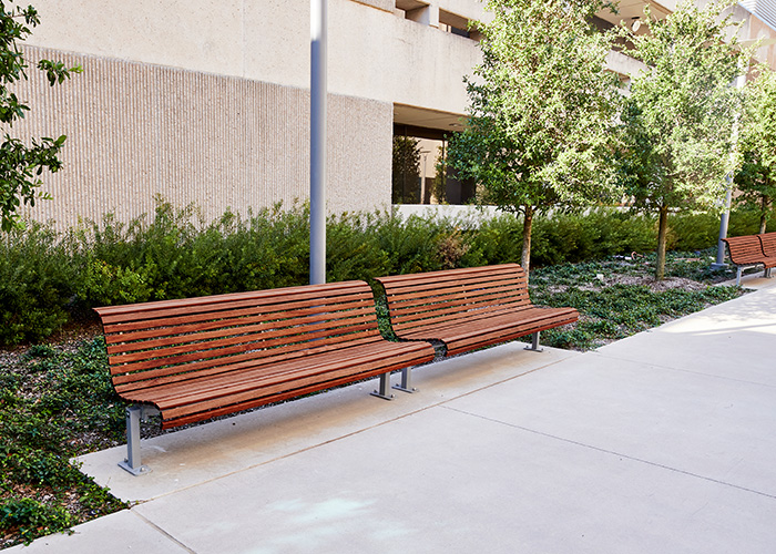 Classic Plaza Seat (CMP1) with eco-certified hardwood battens and Palladium Silver frame.