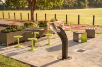 Frame Planter, Cafe Setting, Arqua Drinking Fountain, Linea Seat and Linea Cubes.
