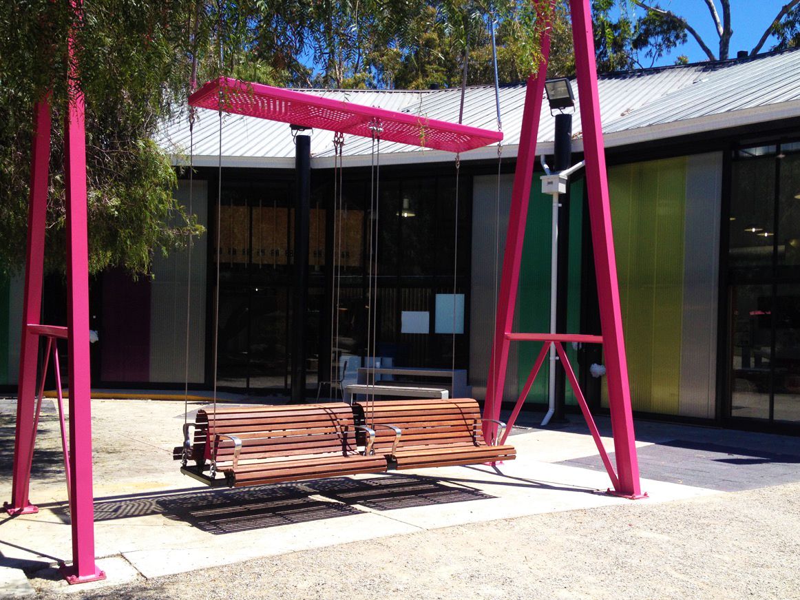 Custom Plaza Back-to-back Swing Seat | Photo courtesy of Tim Hart, Urban Initiatives