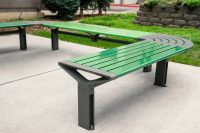 Aria Seating System (CMA4-2B-C90-3B-C90-2B) with Pedestal leg, Shamrock and Viper Green battens, Woodland Grey frames.