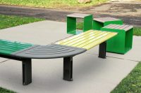 Aria Seating System (CMA4 C-shape) and Linea Cube (LIC6) in Shamrock, Viper, Lycra Strip Green, Woodland Grey, Beach Oak Grey.