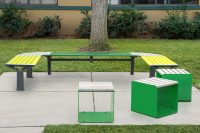 Aria Seating System (CMA4 C-shape) and Linea Cube (LIC6) in Shamrock, Viper, Lycra Strip Green, Woodland Grey, Beach Oak Grey.