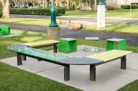 Aria Seating System (CMA4 C-shape) and Linea Cube (LIC6) in Shamrock, Viper, Lycra Strip Green, Woodland Grey, Beach Oak Grey.