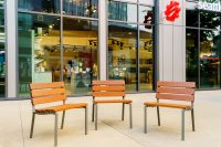 Forum Seats in aluminium woodgrain Bush Cherry, with Woodland Grey frames.
