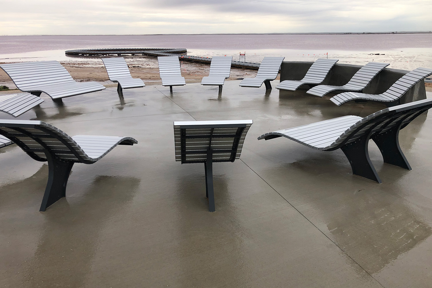 Double and single Mall Sun Lounges, subsurface fixed in concrete. Photo: Thomson Hay Landscape Architects.
