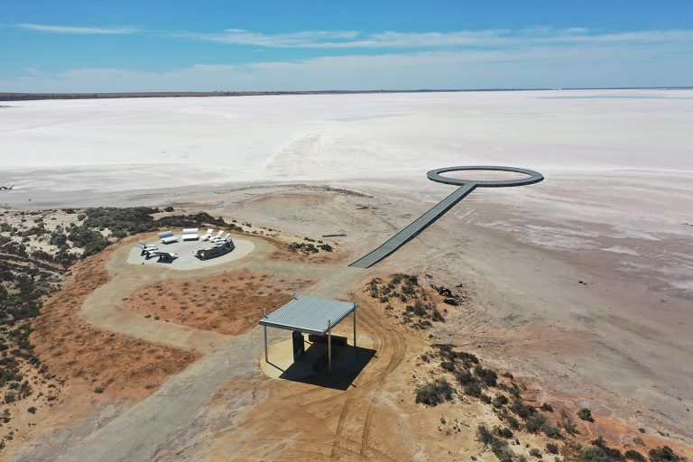 Aerial view of the Sky Lounge, shelter and boardwalk. Photo: Thomson Hay Landscape Architects.