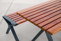Aria picnic setting (CMA6 and CMA4) with aluminium Spotted Gum battens, Textura Monument frames.