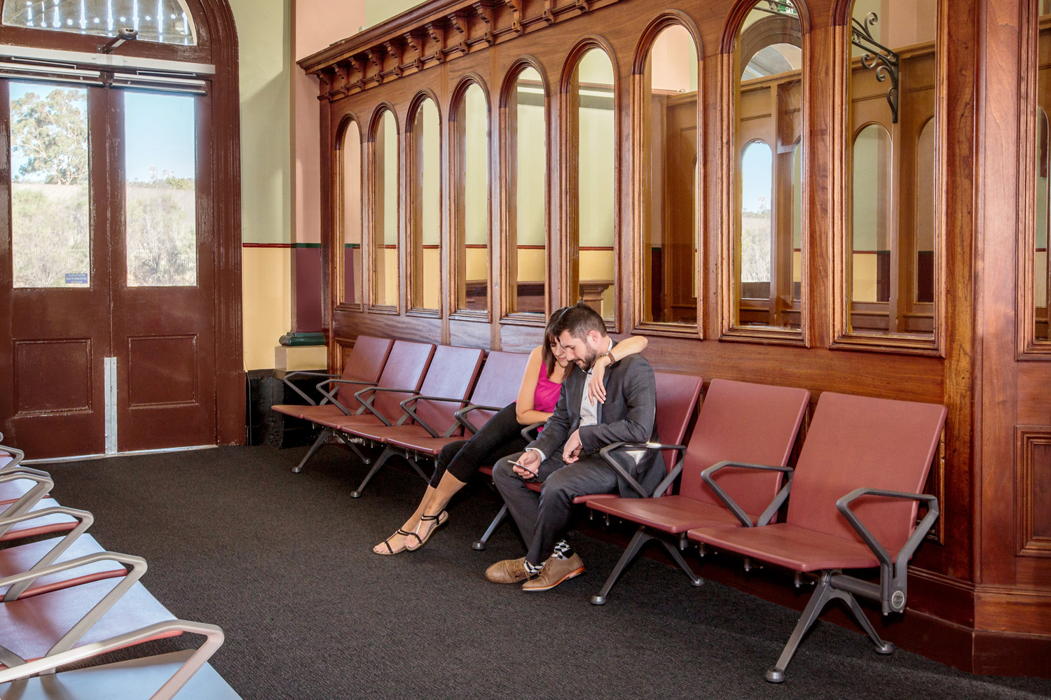 Sit with loved ones while waiting for the next train.