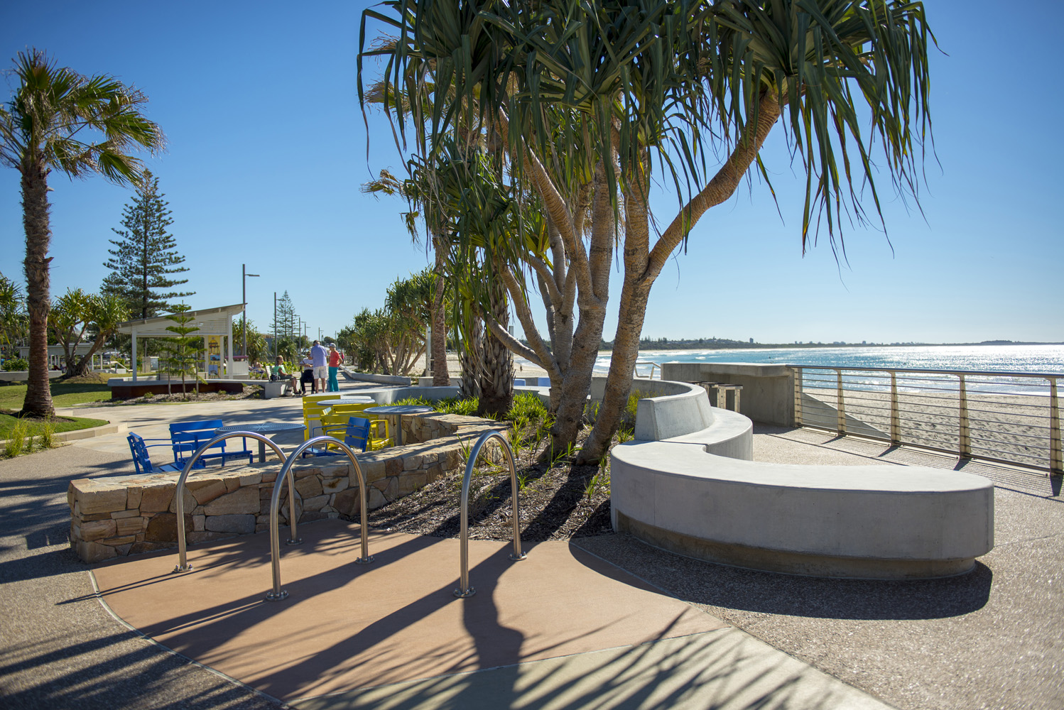 Forum Seats, Cafe Tables and Semi Hoop Bicycle Parking at Kingscliff Foreshore.