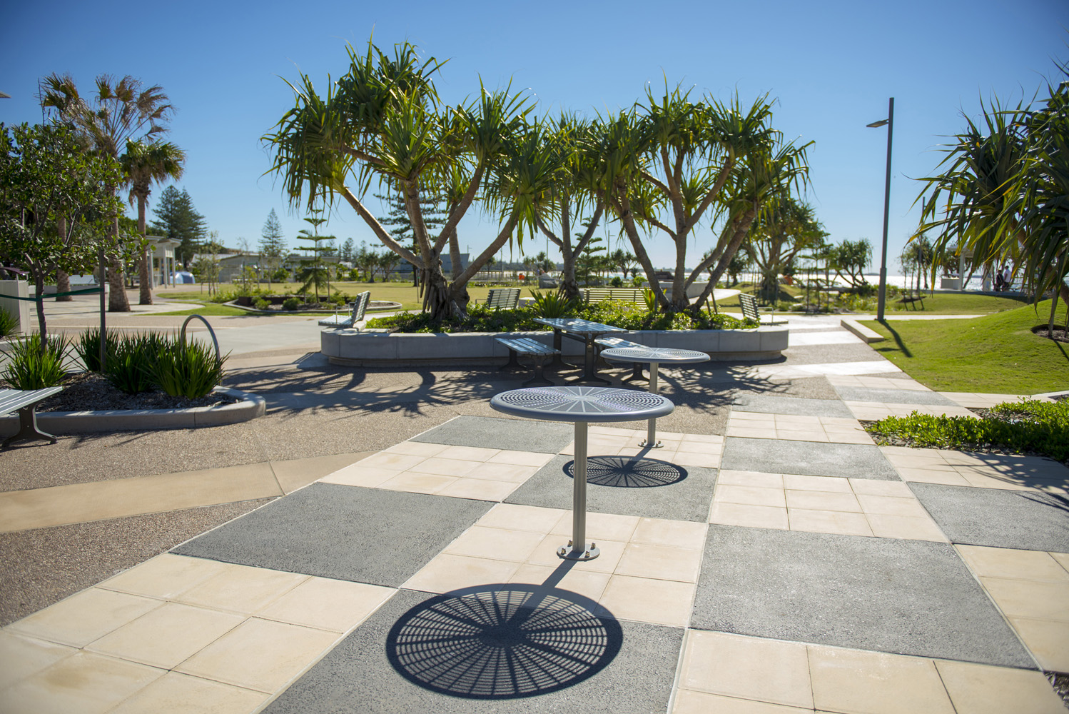 Cafe Tables powdercoated in Palladium Silver.