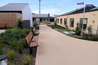 Park DDA Seats (PS7-DDA) with aluminium woodgrain Spotted Gum battens, Night Sky frames.