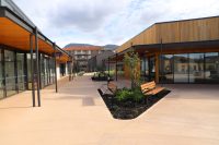 Park DDA Seats (PS7-DDA) with aluminium woodgrain Spotted Gum battens, Night Sky frames.