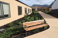 Park DDA Seats (PS7-DDA) with aluminium woodgrain Spotted Gum battens, Night Sky frames.