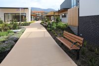 Park DDA Seats (PS7-DDA) with aluminium woodgrain Spotted Gum battens, Night Sky frames.