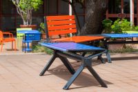 Aria Seat with 45 and 90 degree connectors, Sensation and Bondi Blue battens, Textura Monument frame.
